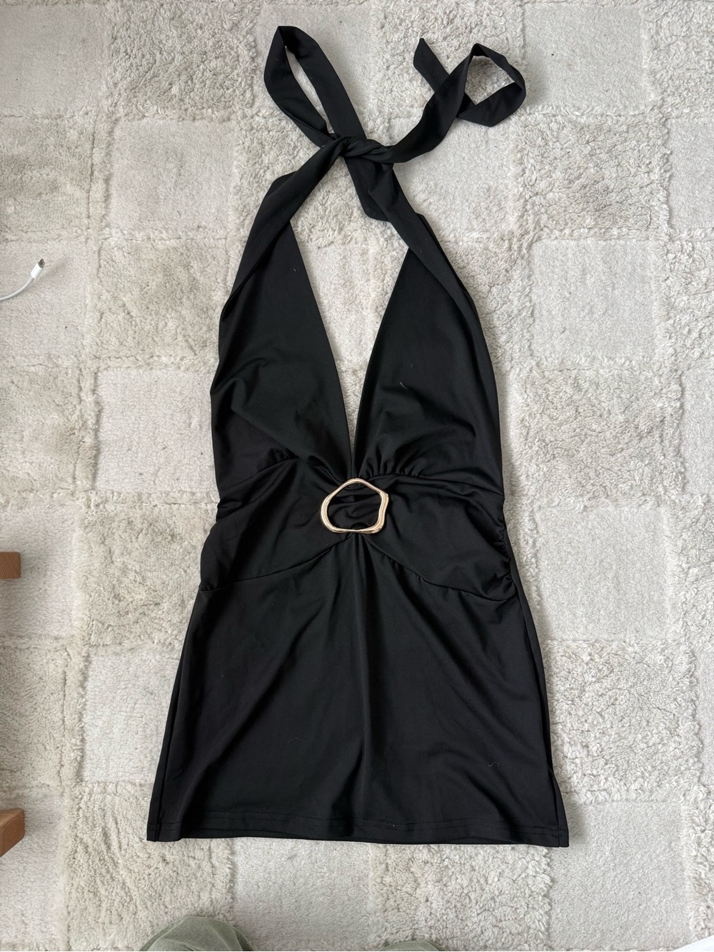 Black Halter Mini Dress with Center Ring